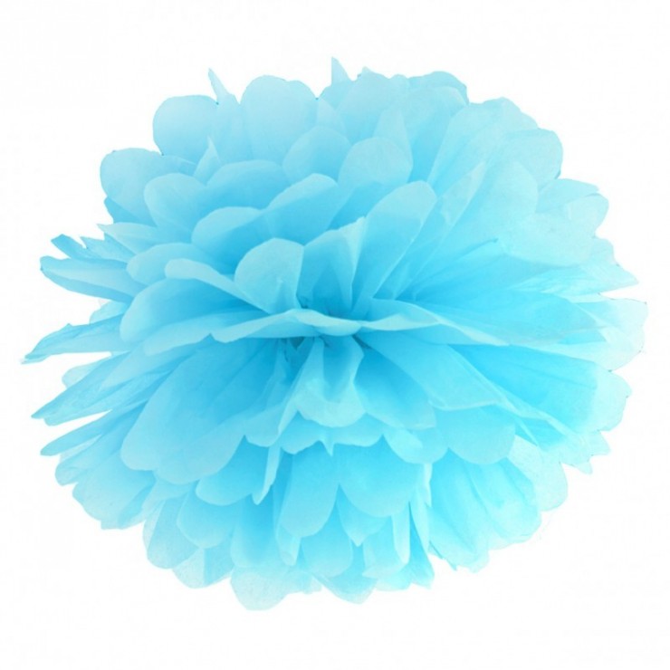 Pompon papier bleu ciel 25 cm