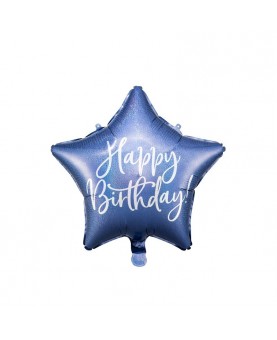 Ballon étoile Happy Birthday bleu