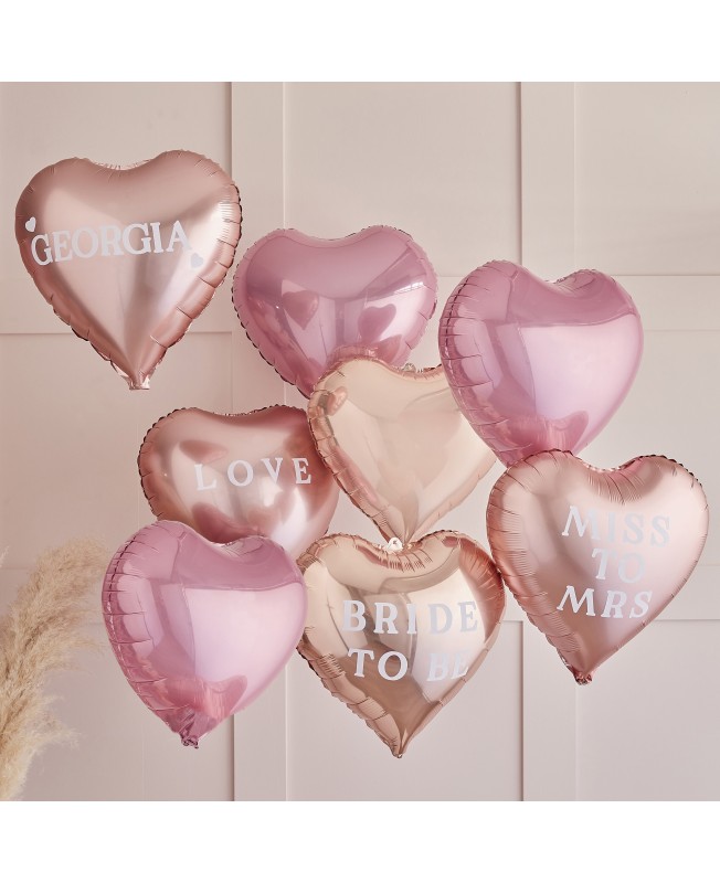 8 ballons coeurs rose et rose gold personnalisables