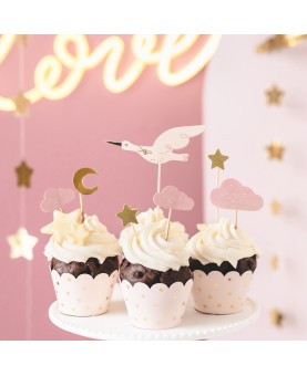 Cake toppers cigogne rose