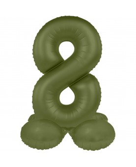 Ballon mylar chiffre 8 avec base vert olive mat