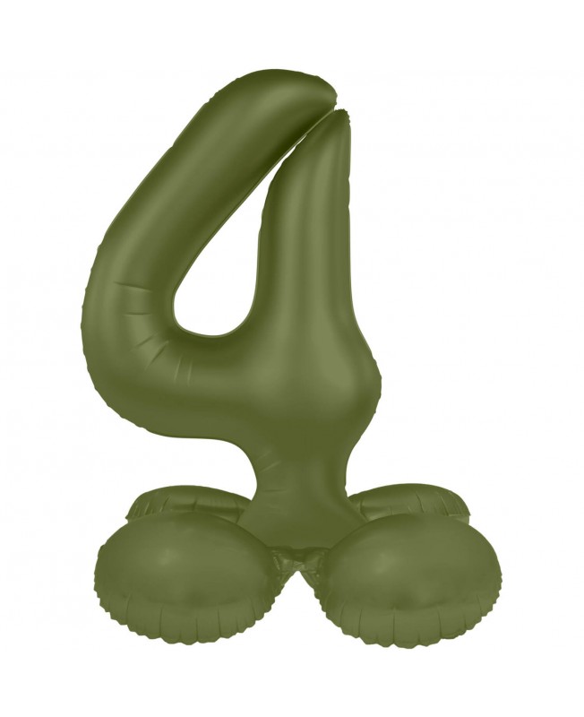 Ballon mylar chiffre 4 avec base vert olive mat