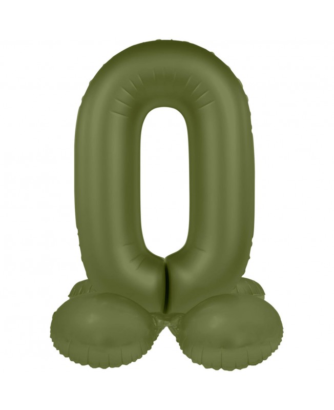 Ballon mylar chiffre 0 avec base vert olive mat